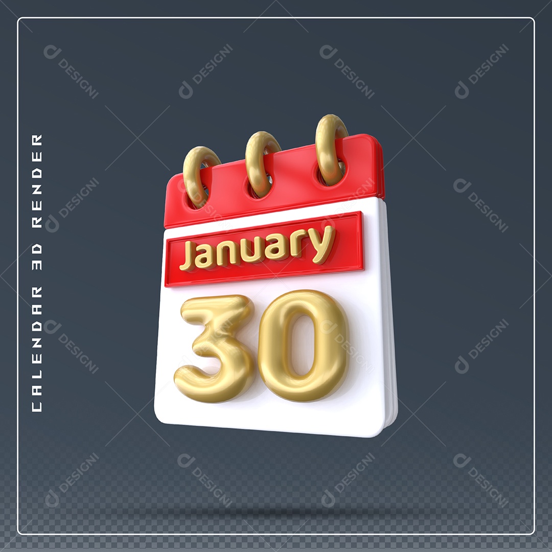Calendário Do mês Janeiro Dia 30 Elemento 3D Vermelho Dourado E Branco Para Composição PSD