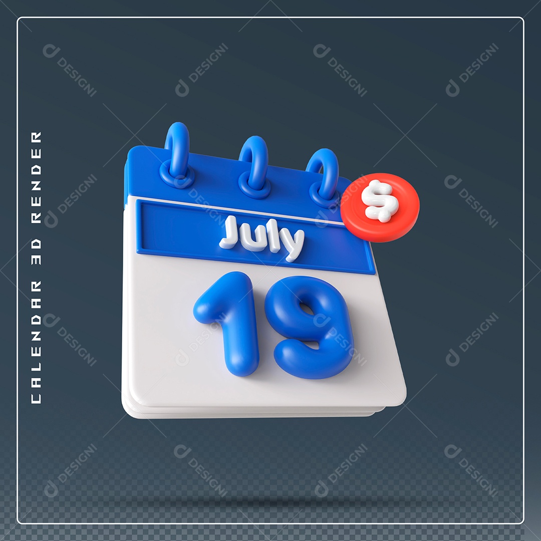 Calendário Do mês Julho Dia 03 Elemento 3D Azul E Branco Para Composição PSD