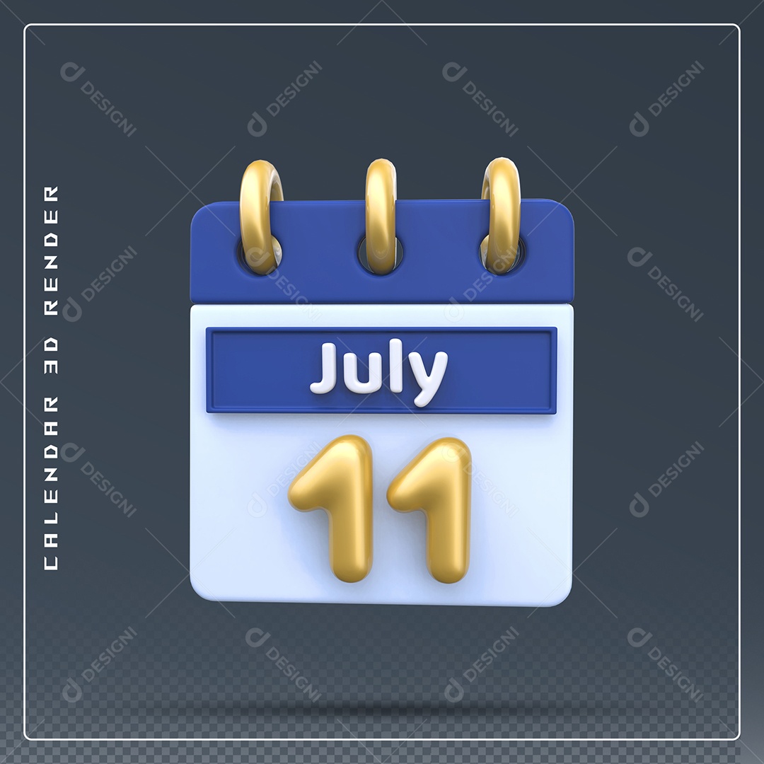 Calendário Do mês Julho Dia 11 Elemento 3D Azul Dourado E Branco Para Composição PSD