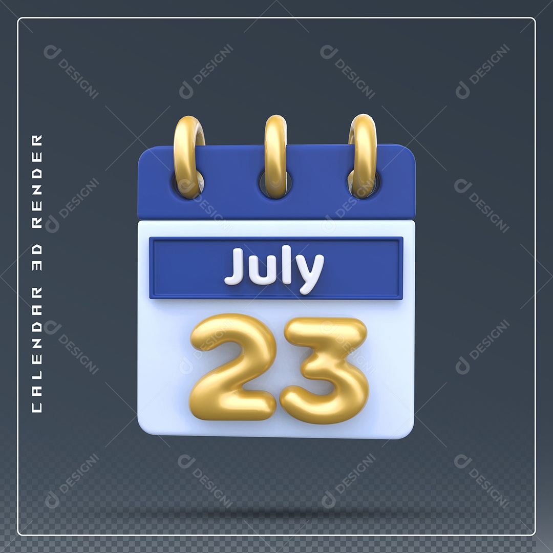 Calendário Do mês Julho Dia 23 Elemento 3D Azul Dourado E Branco Para Composição PSD