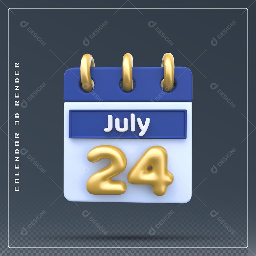 Calendário Do mês Julho Dia 24 Elemento 3D Azul Dourado E Branco Para Composição PSD