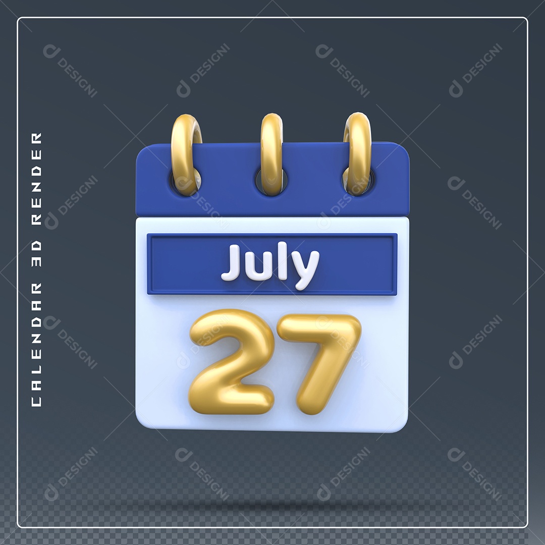 Calendário Do mês Julho Dia 27 Elemento 3D Azul Dourado E Branco Para Composição PSD