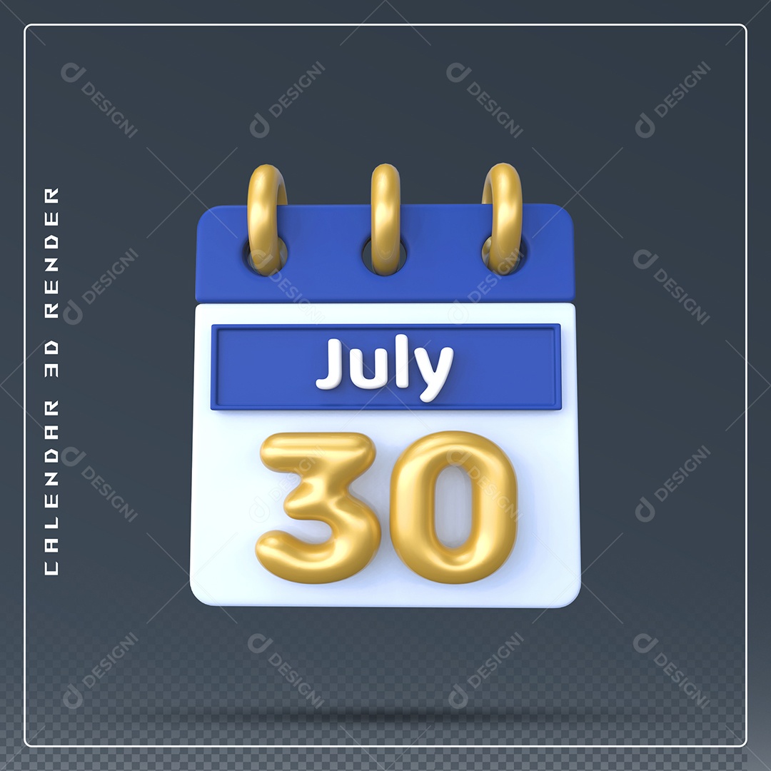 Calendário Do mês Julho Dia 30 Elemento 3D Azul Dourado E Branco Para Composição PSD