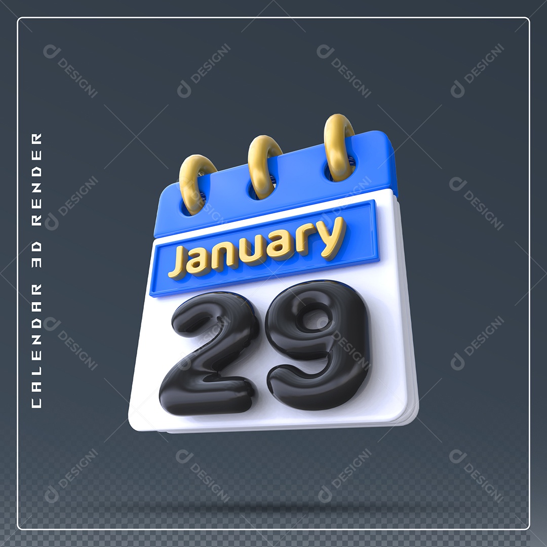 Calendário Do mês Janeiro Dia 01 Elemento 3D Azul Dourado E Branco Preto Para Composição PSD