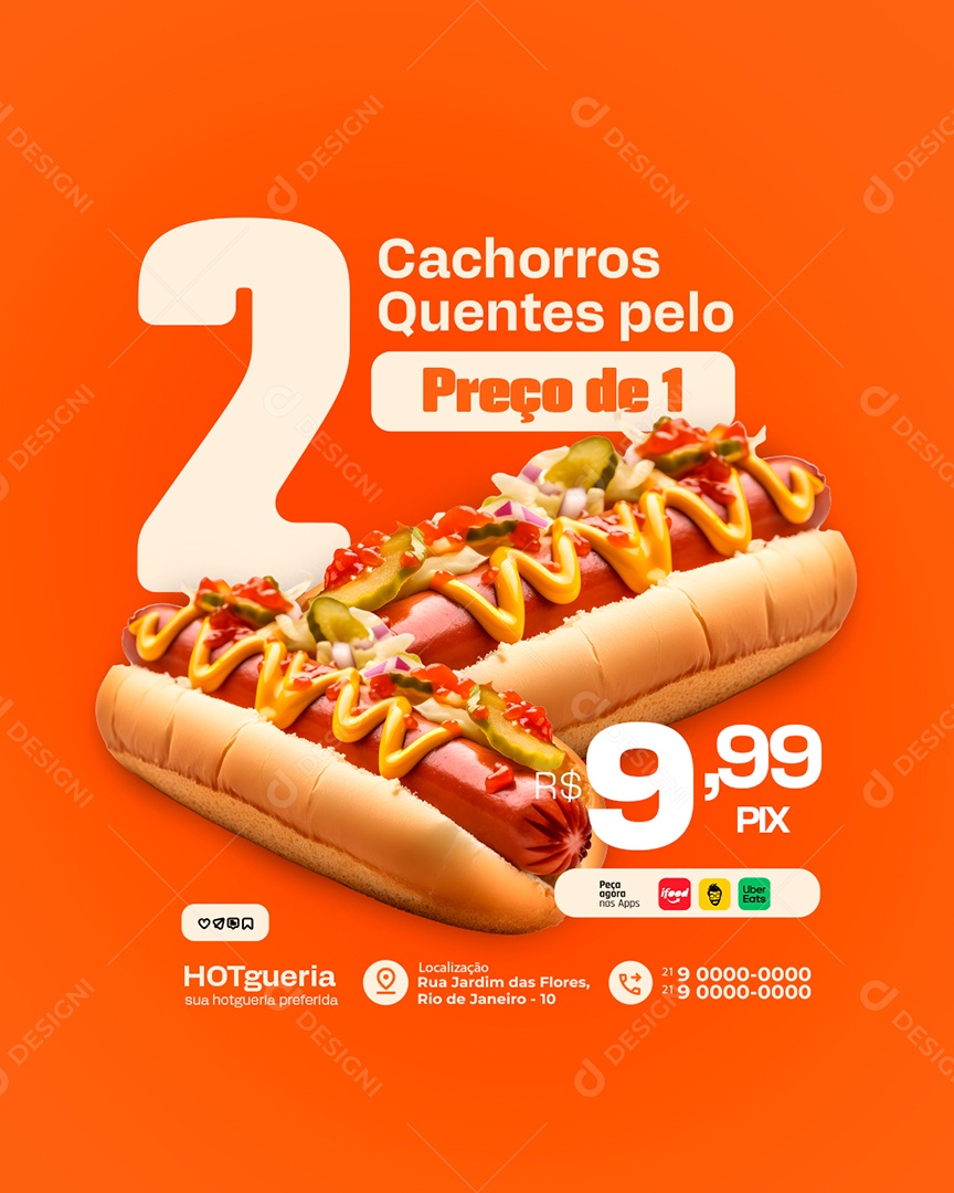 Hotdogueria Dois Cachorros Quentes Pelo Preço de Um Social Media PSD Editável
