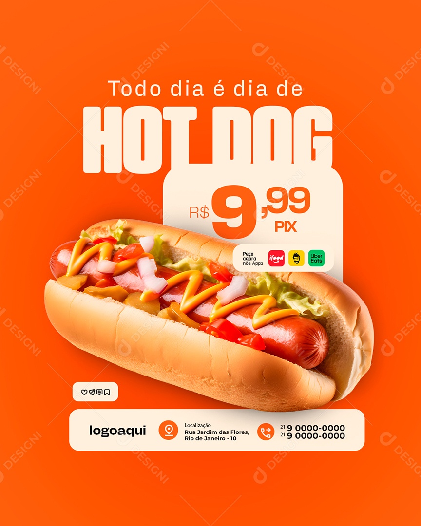 Hotdogueria Todo Dia é Dia de Hot Dog Social Media PSD Editável