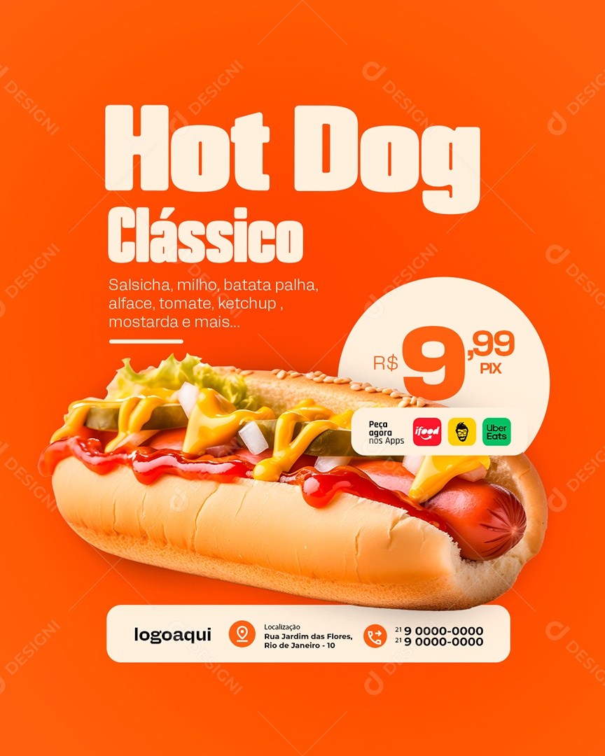 Hotdogueria Hot Dog Clássico Social Media PSD Editável