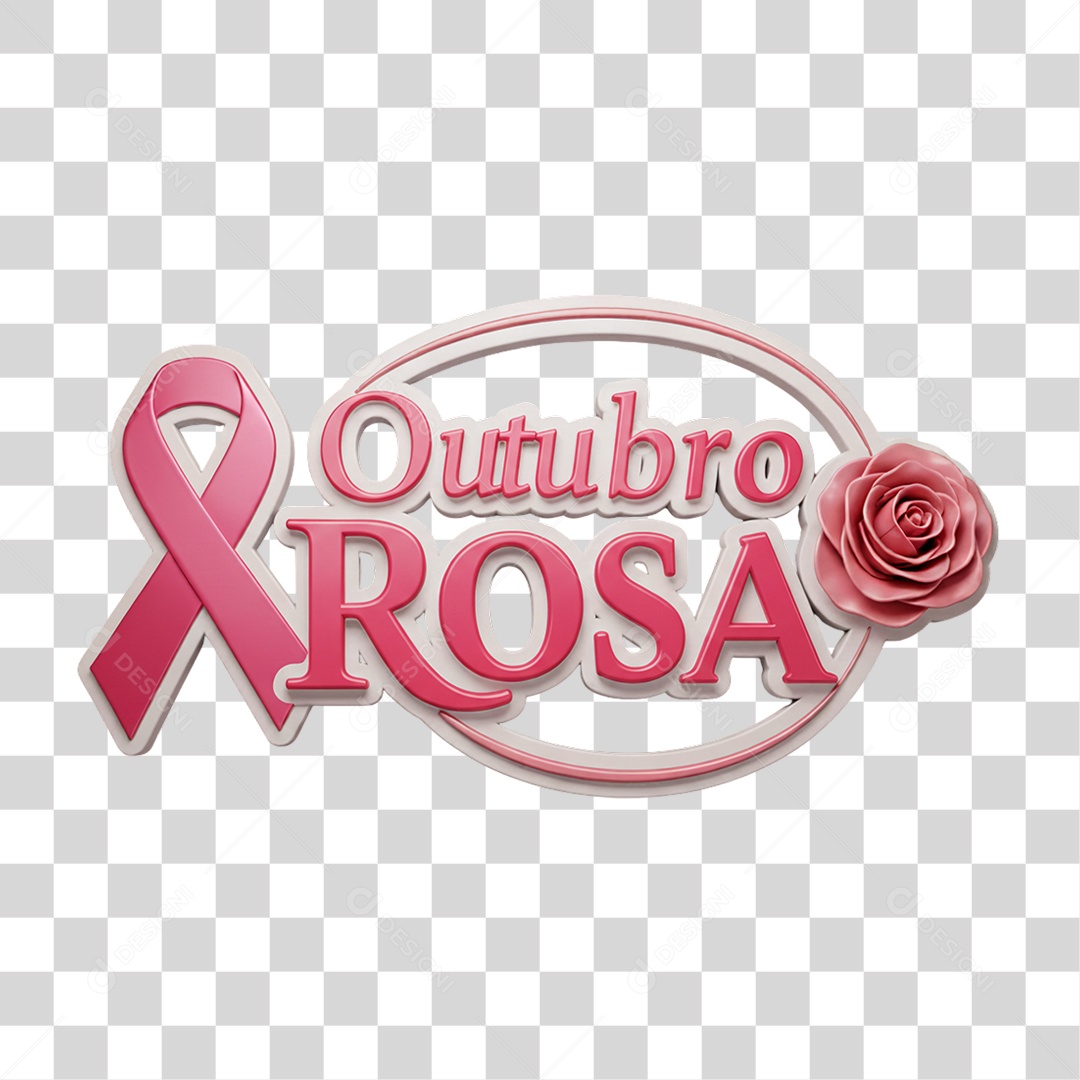Selo 3D Outubro Rosa PNG Transparente
