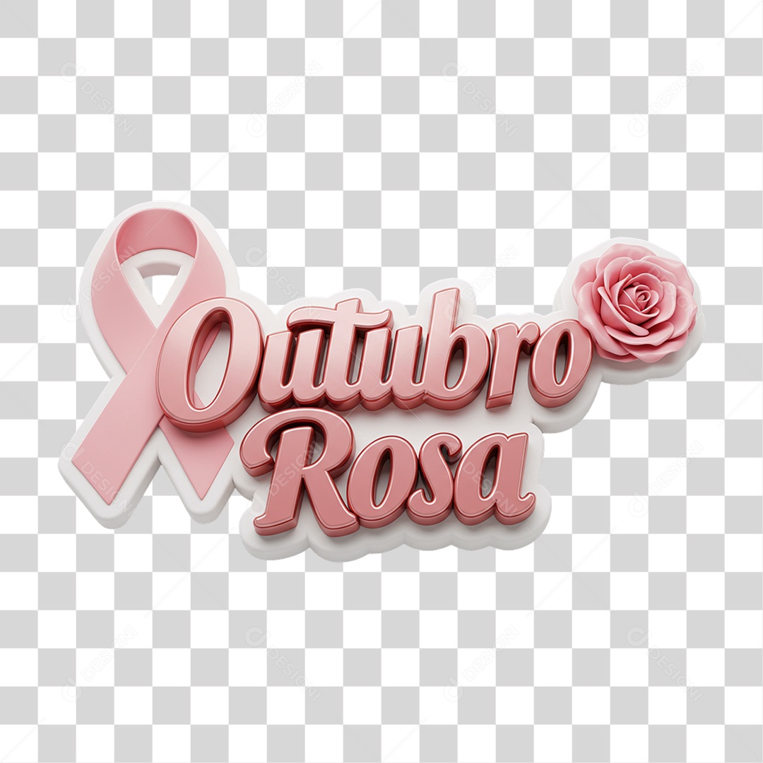 Selo 3D Outubro Rosa PNG Transparente