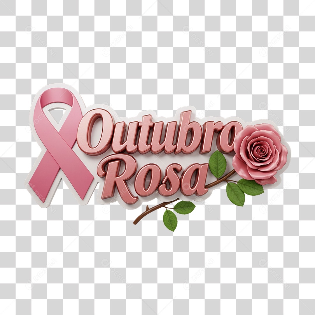 Selo 3D Outubro Rosa PNG Transparente