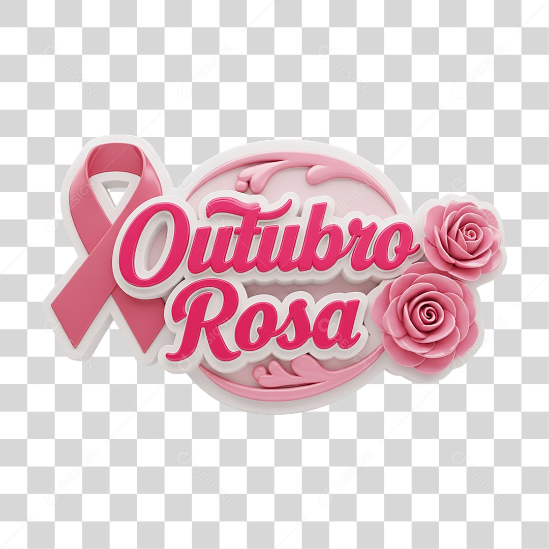 Selo 3D Outubro Rosa PNG Transparente