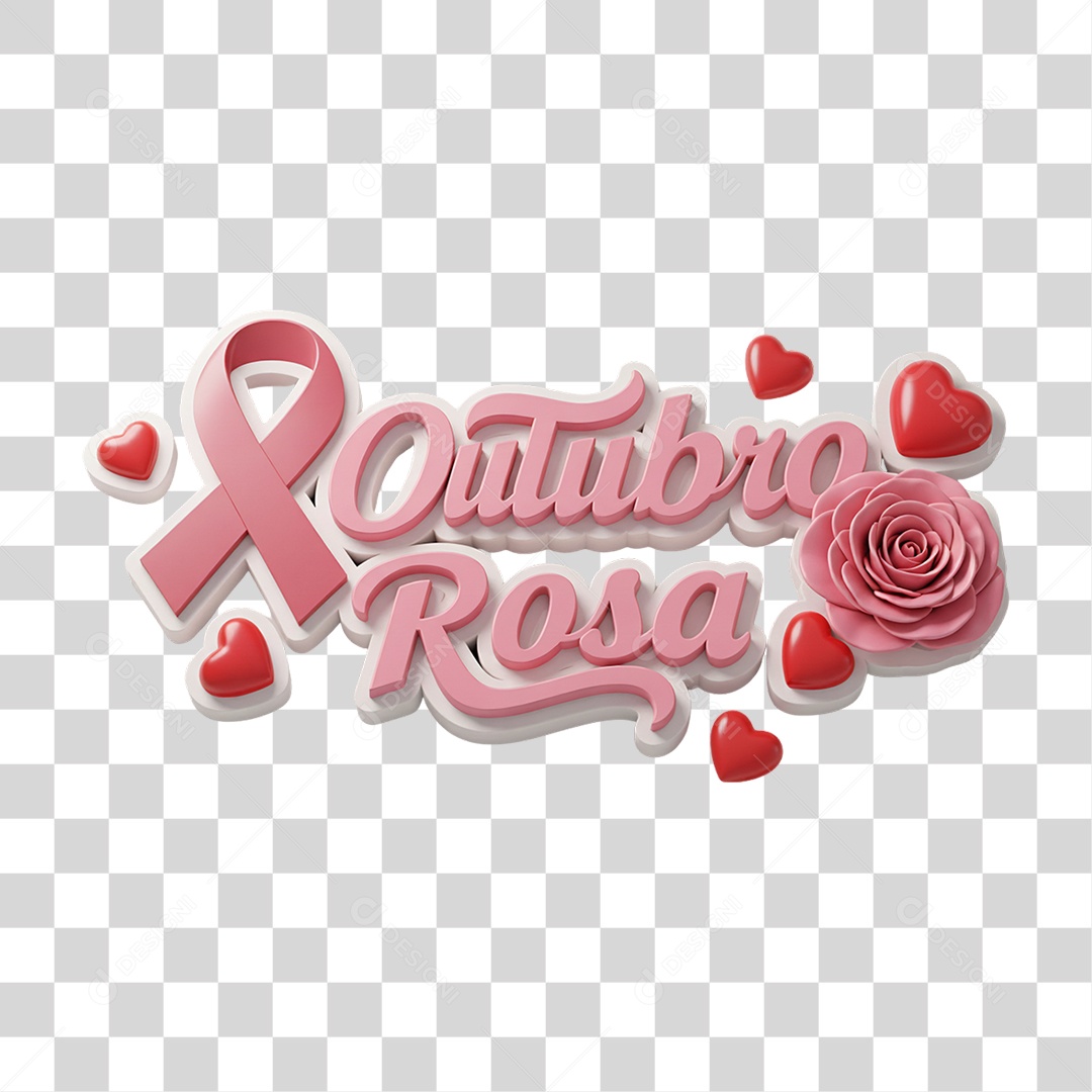 Selo 3D Outubro Rosa PNG Transparente