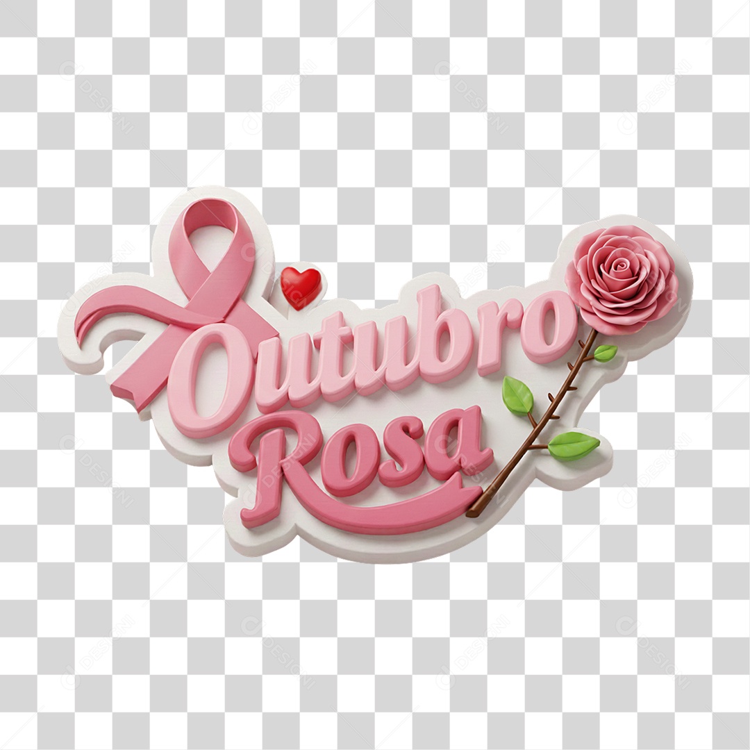 Selo 3D Outubro Rosa PNG Transparente