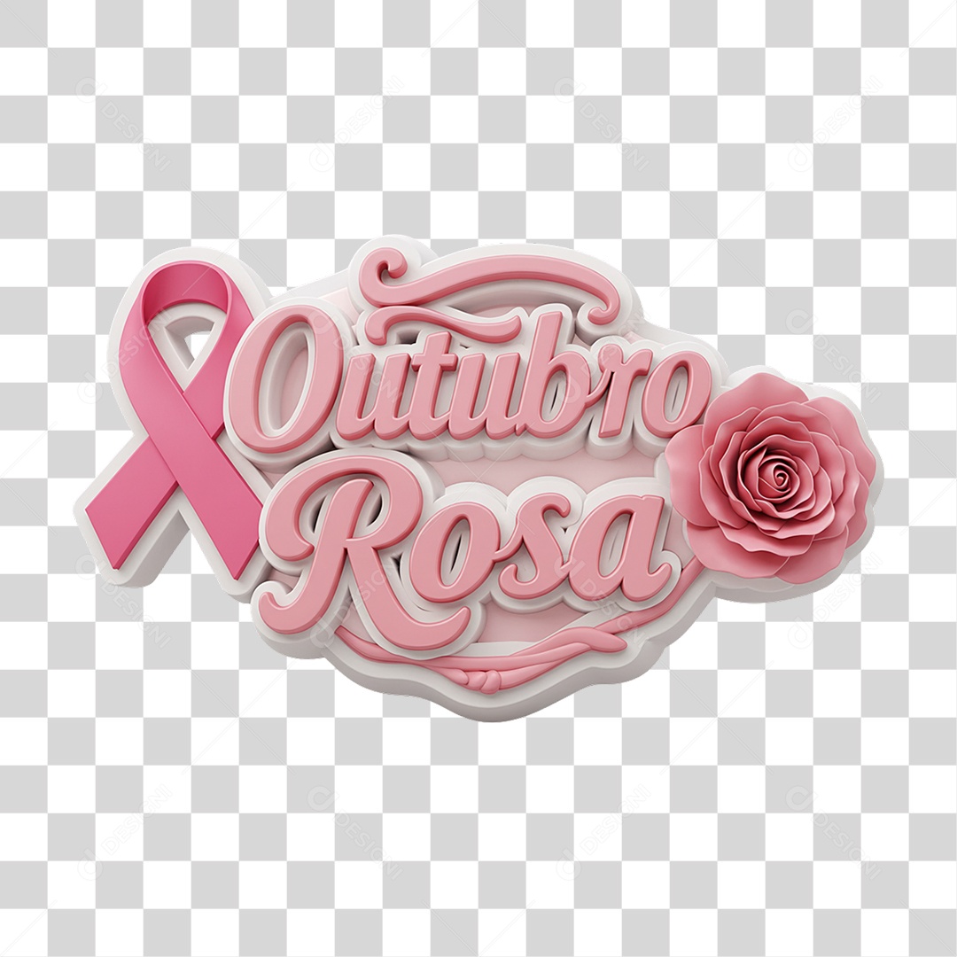 Selo 3D Outubro Rosa PNG Transparente