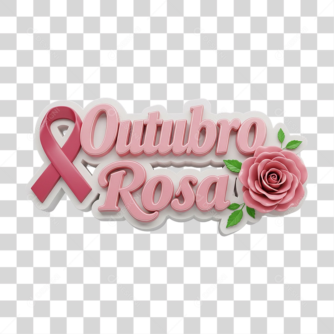 Selo 3D Outubro Rosa PNG Transparente