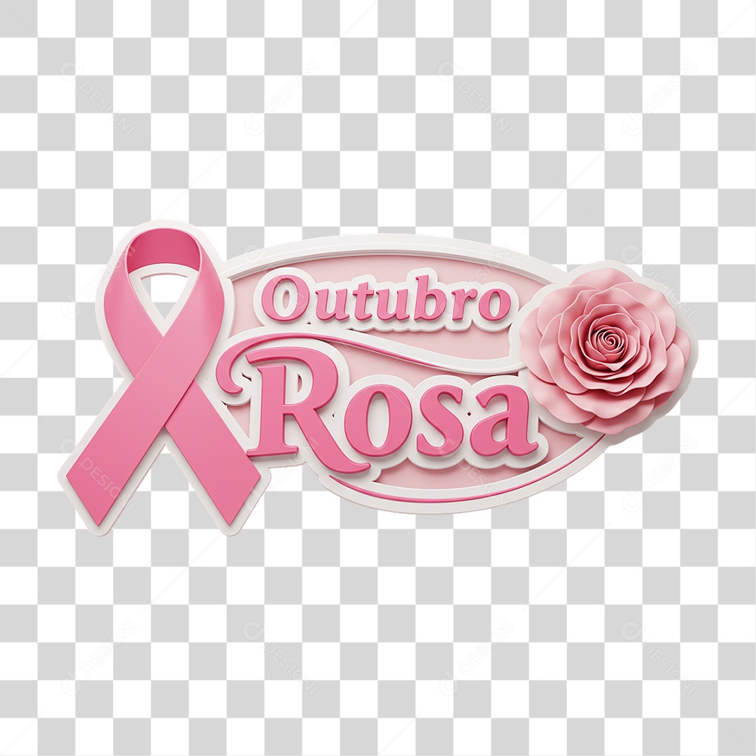 Selo 3D Outubro Rosa PNG Transparente