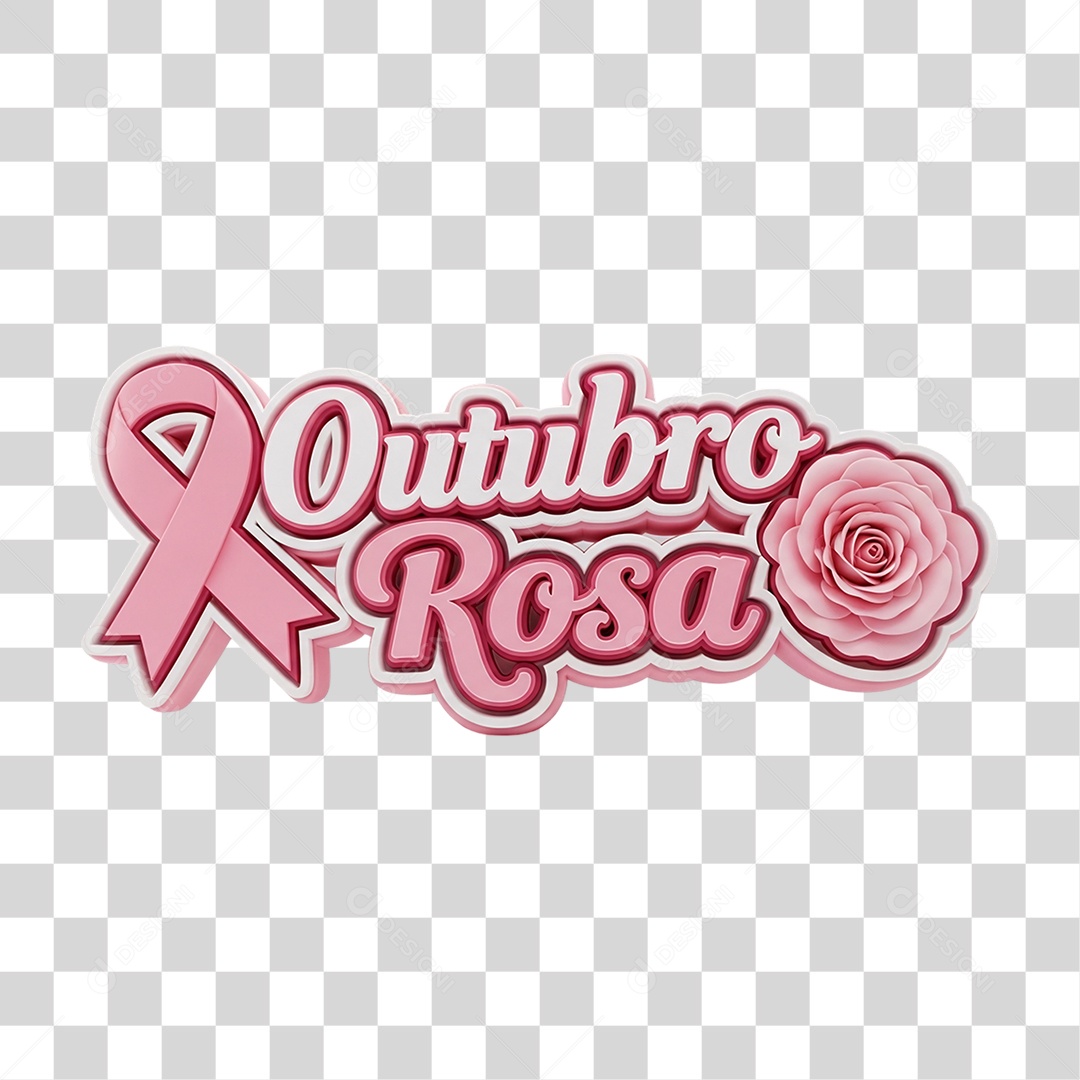 Selo 3D Outubro Rosa PNG Transparente