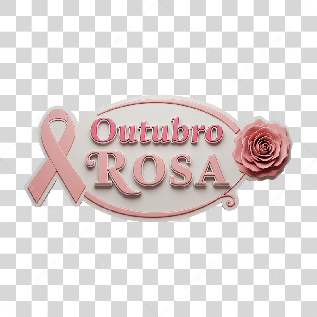 Selo 3D Outubro Rosa PNG Transparente