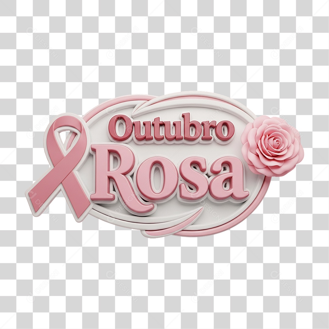 Selo 3D Outubro Rosa PNG Transparente