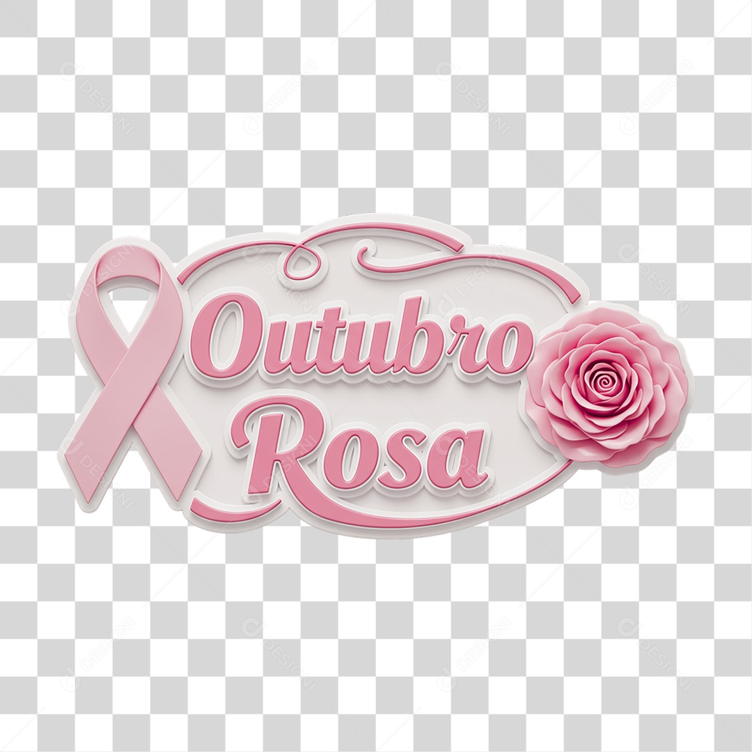 Selo 3D Outubro Rosa PNG Transparente