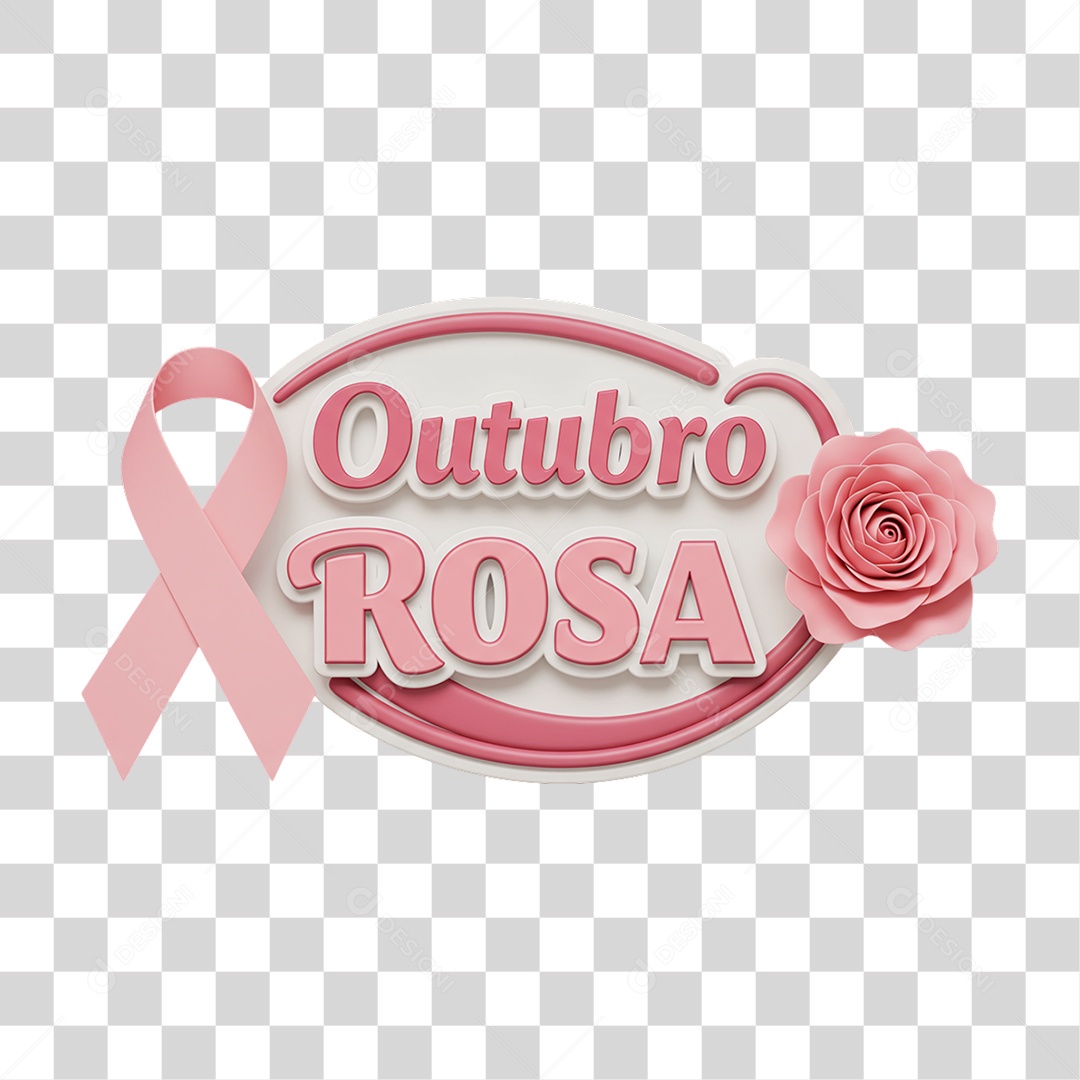 Selo 3D Outubro Rosa PNG Transparente