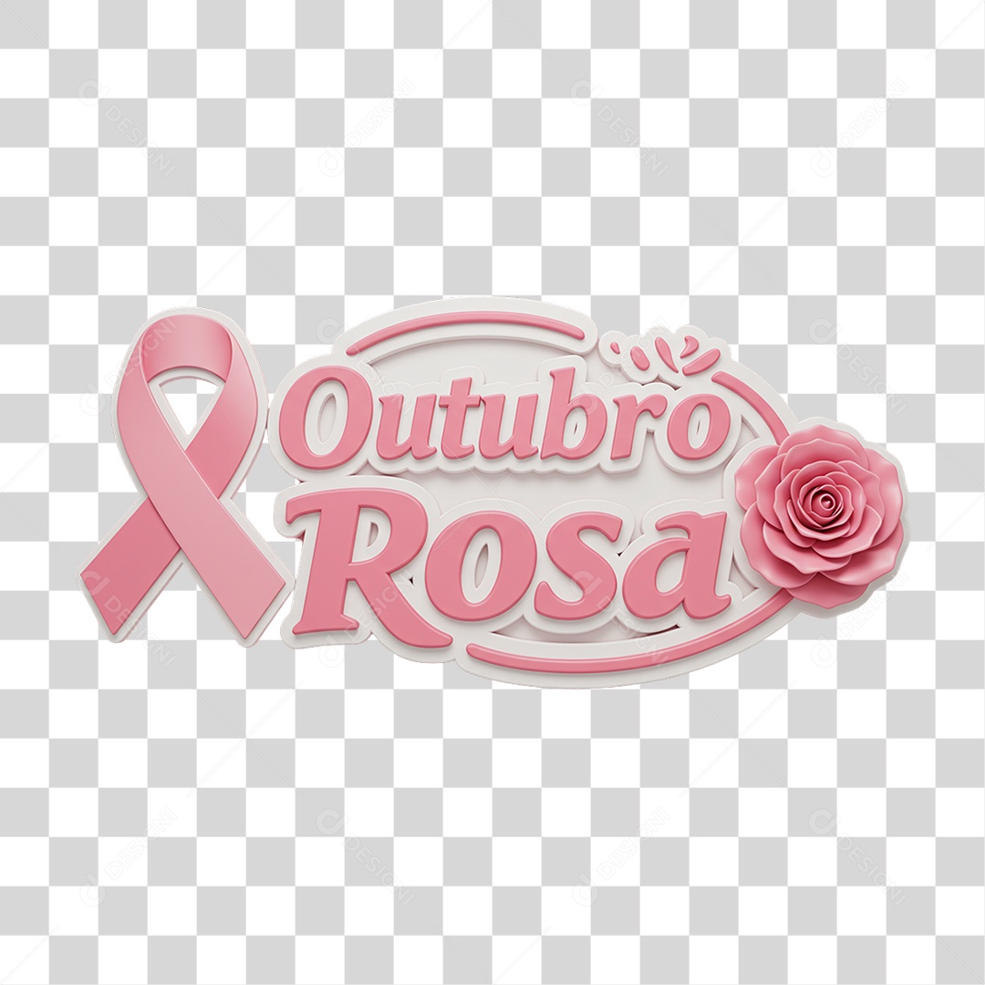 Selo 3D Outubro Rosa PNG Transparente