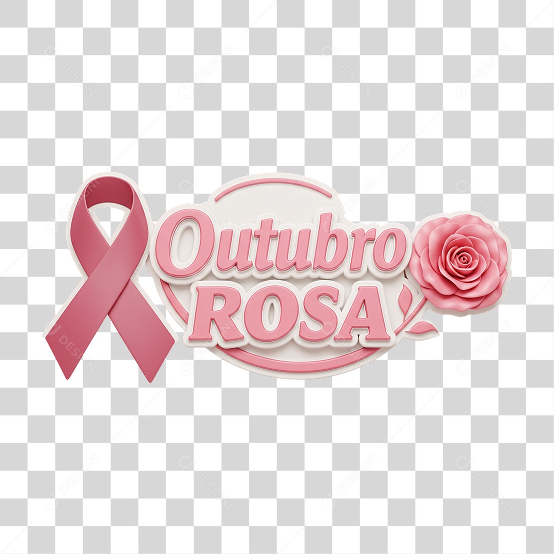 Selo 3D Outubro Rosa PNG Transparente