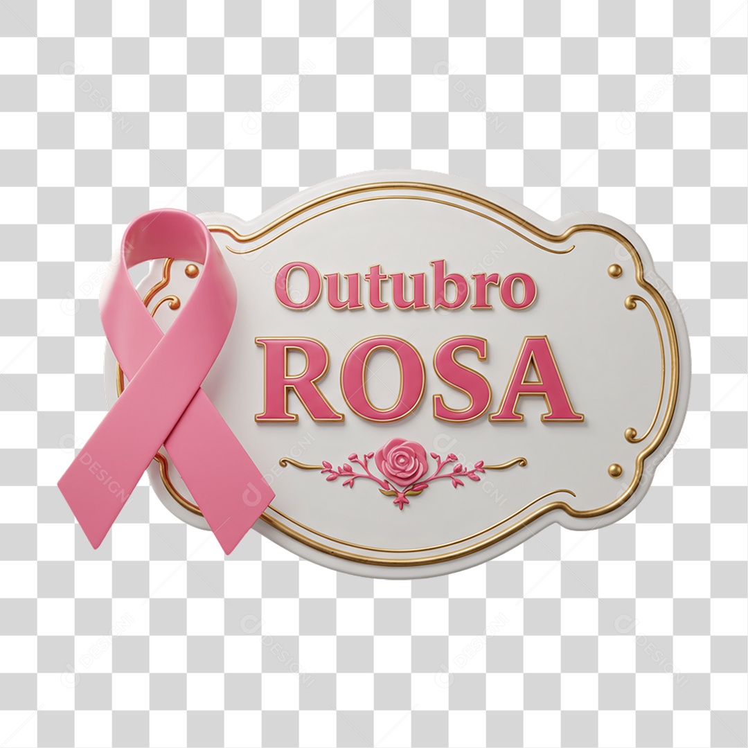 Selo 3D Outubro Rosa PNG Transparente