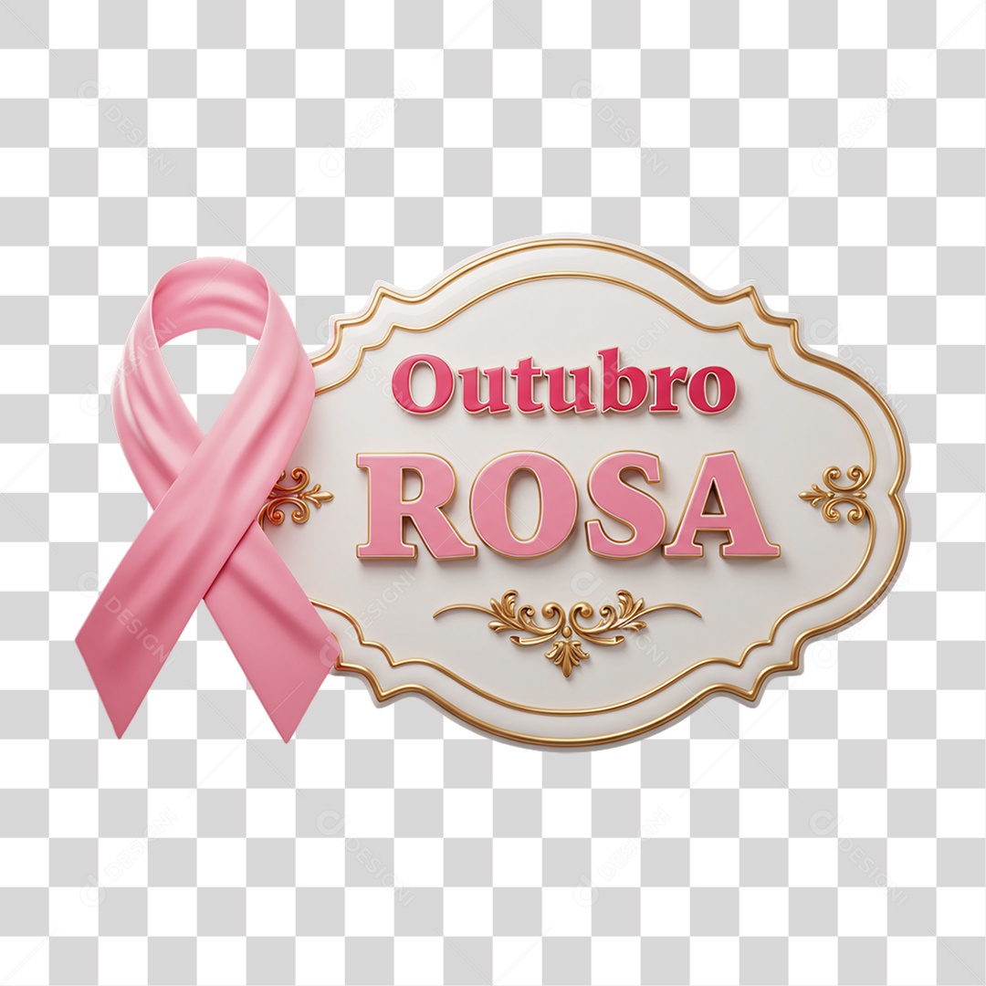 Selo 3D Outubro Rosa PNG Transparente