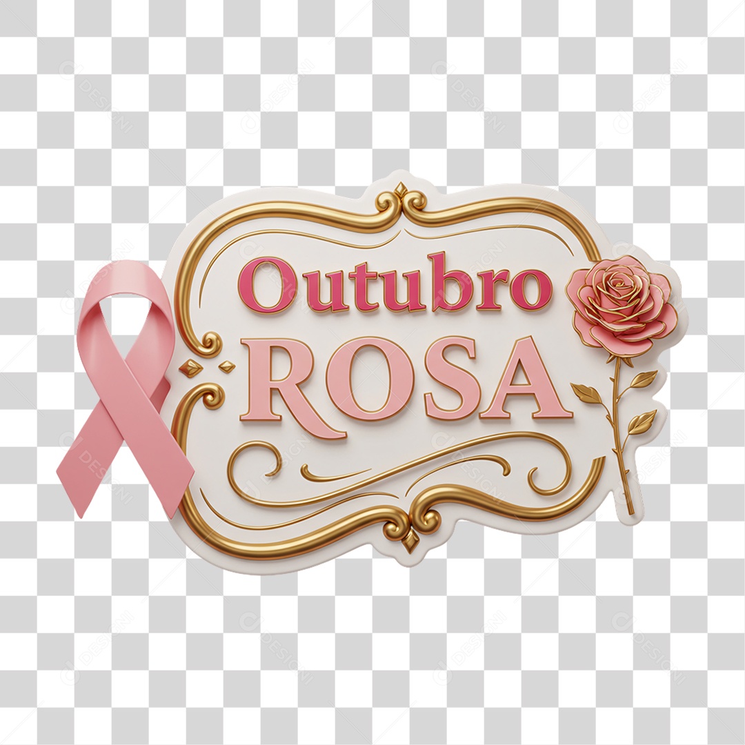 Selo 3D Outubro Rosa PNG Transparente