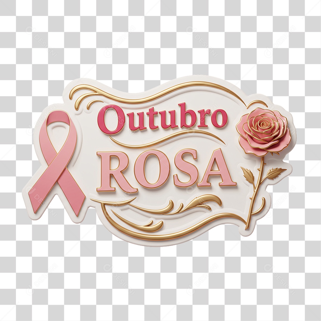 Selo 3D Outubro Rosa PNG Transparente