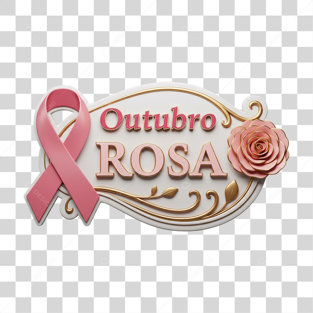 Selo 3D Outubro Rosa PNG Transparente