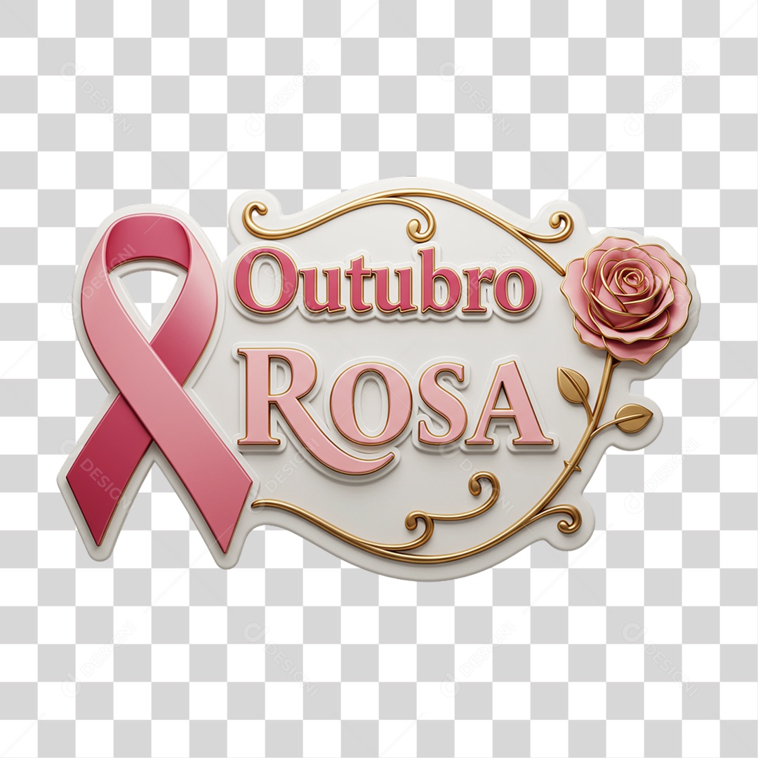 Selo 3D Outubro Rosa PNG Transparente