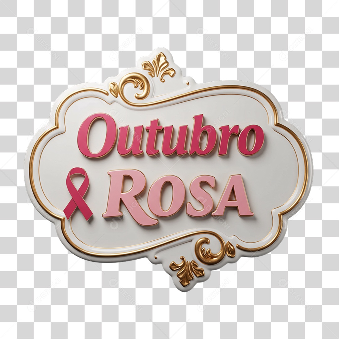 Selo 3D Outubro Rosa PNG Transparente