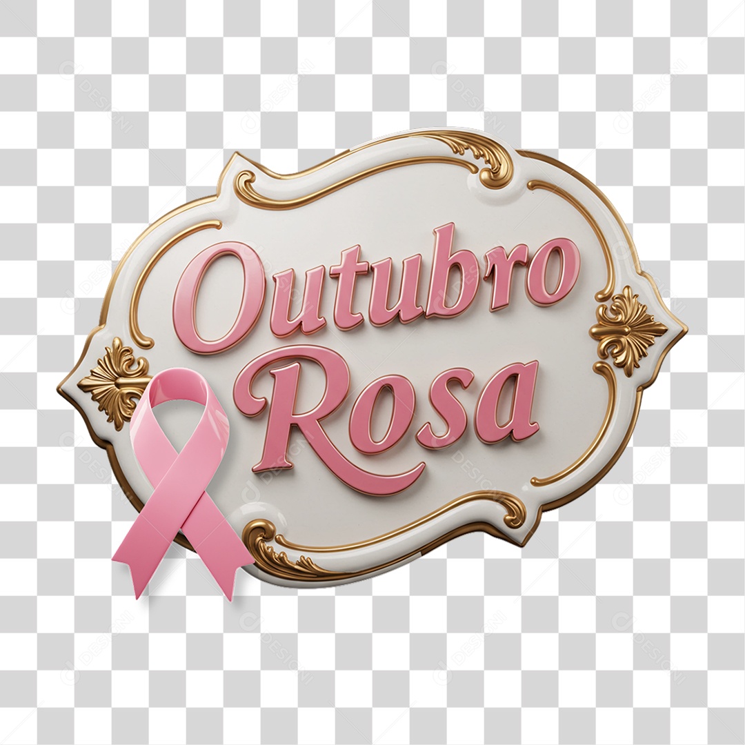 Selo 3D Outubro Rosa PNG Transparente