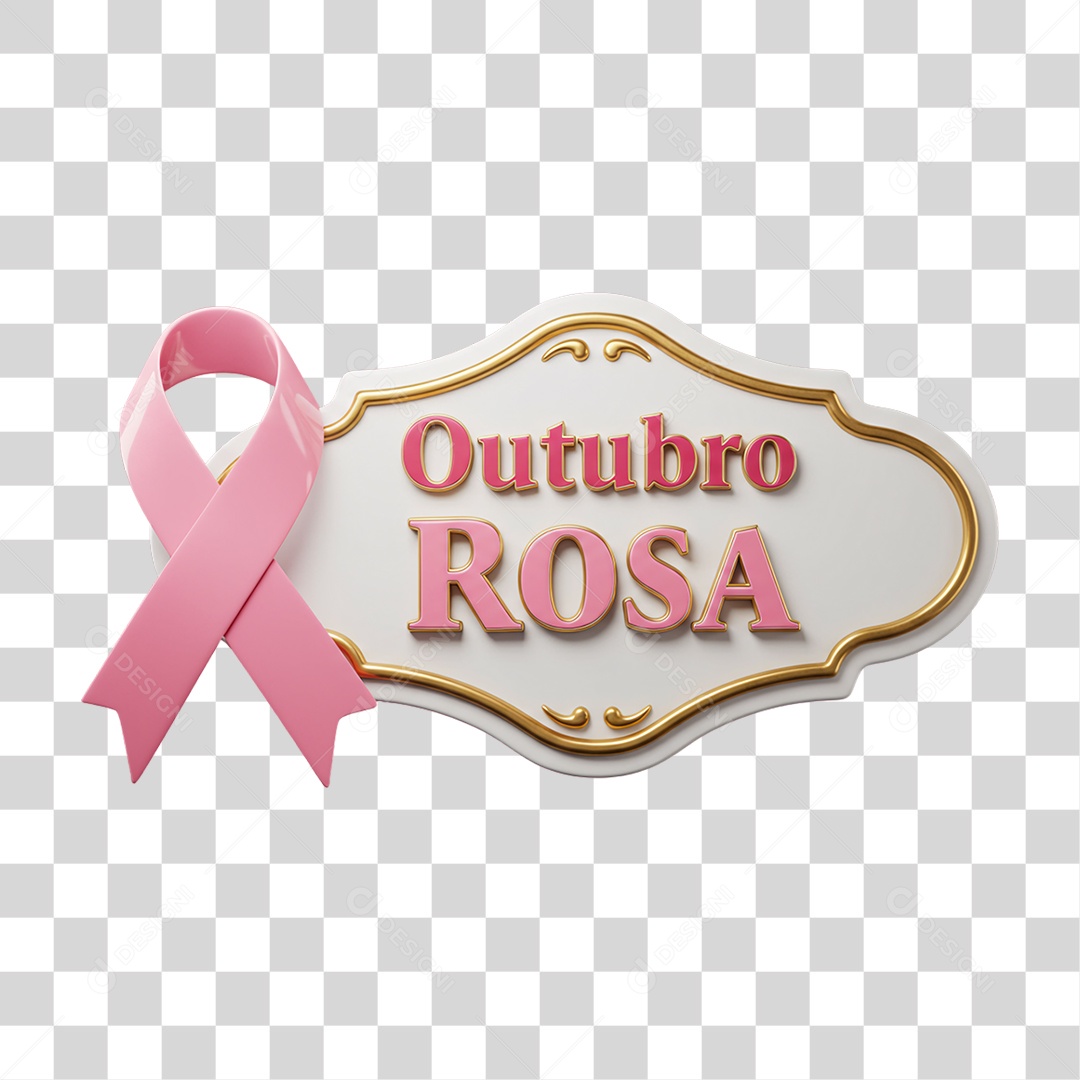 Selo 3D Outubro Rosa PNG Transparente