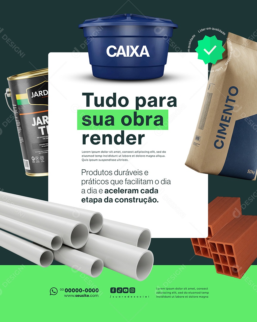 Materiais de Construção Tudo Para Sua Obra Render Social Media PSD Editável