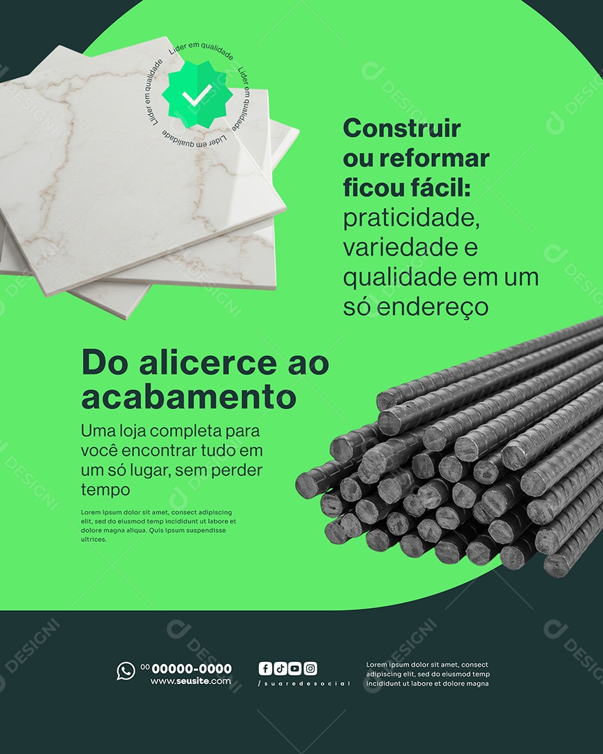 Materiais de Construção Do Alicerce ao Acabamento Social Media PSD Editável