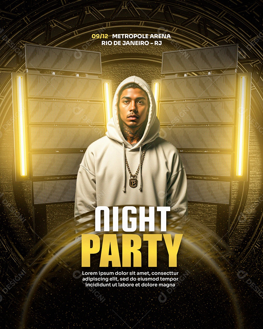 Flyer Evento Night Party Amarelo Social Media PSD Editável