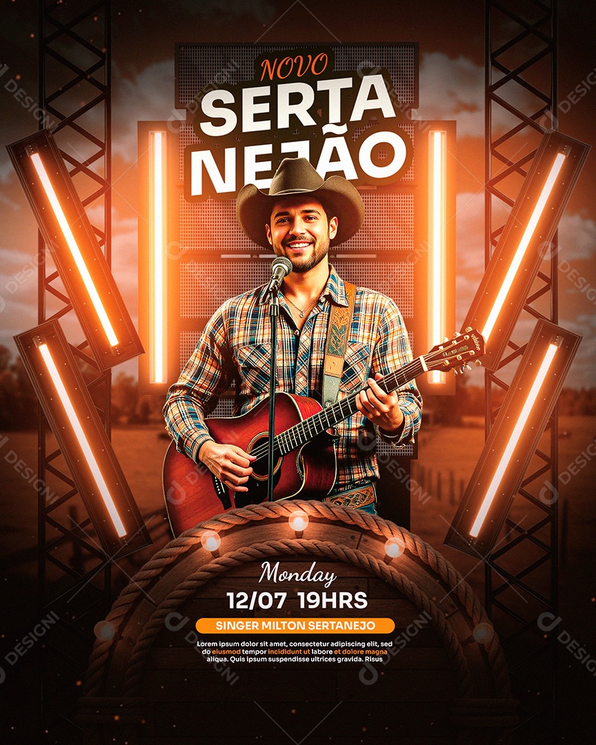 Flyer Evento Novo Sertanejão Vermelho Social Media PSD Editável