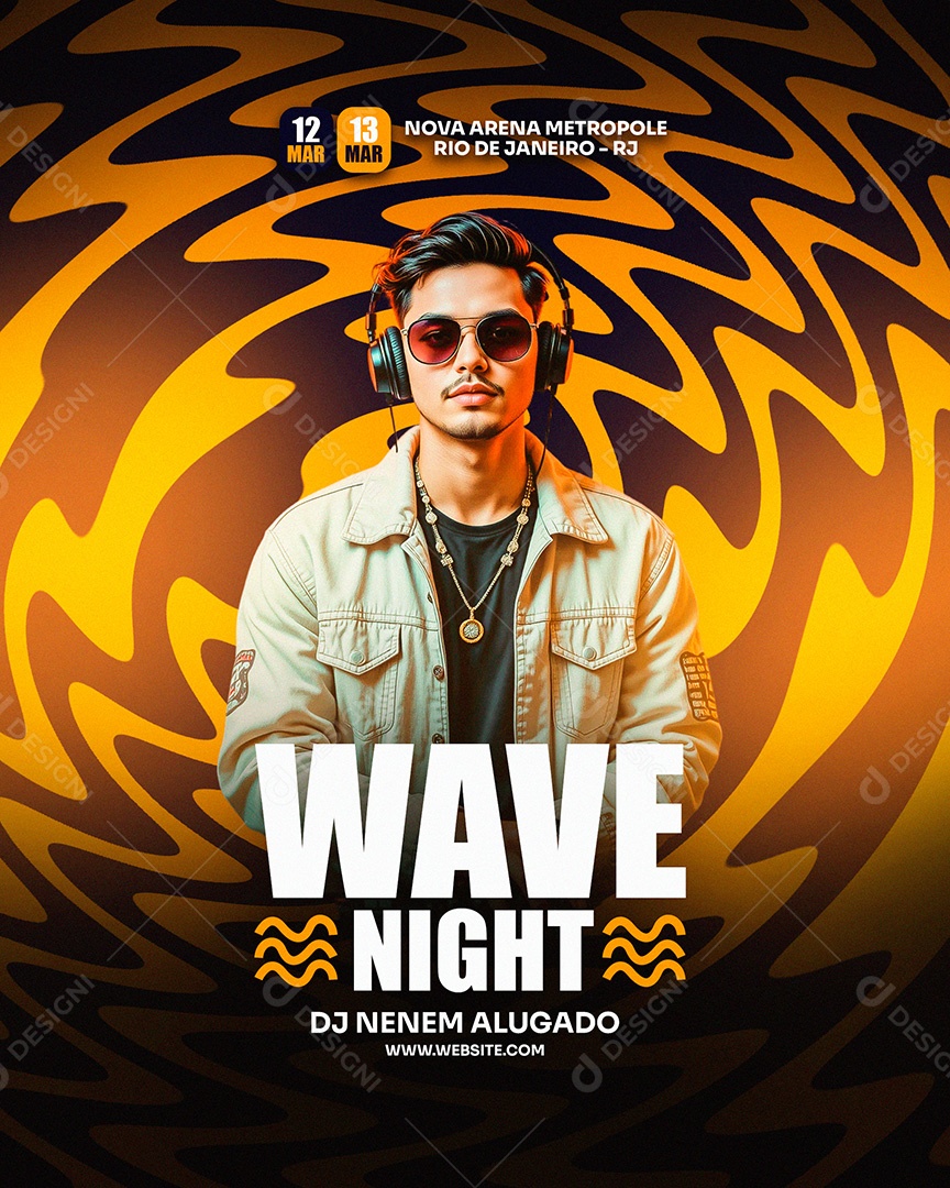 Flyer Evento Wave Night Laranja Social Media PSD Editável