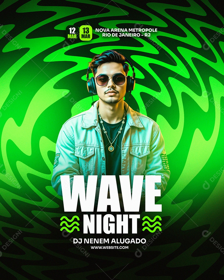 Flyer Evento Wave Night Verde Social Media PSD Editável