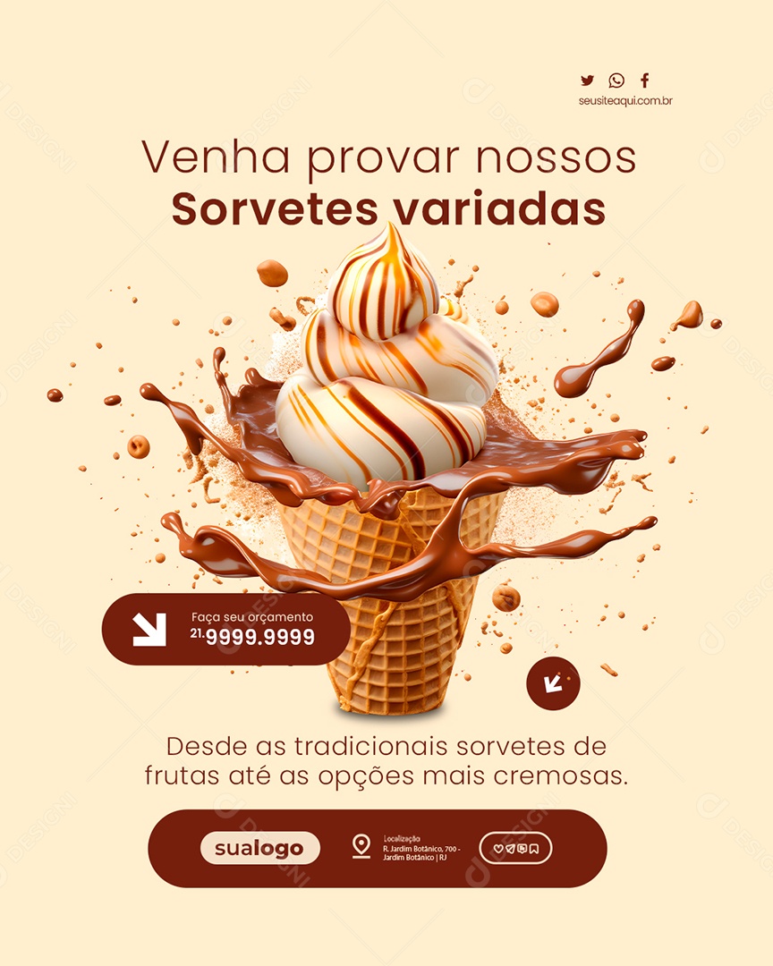 Sorveteria Venha Provar Nossos Sorvetes Variadas Social Media PSD Editável