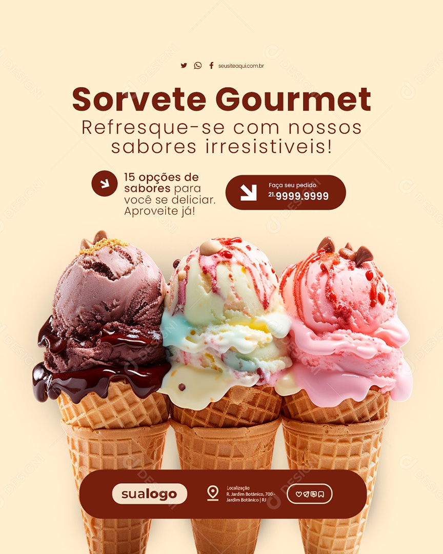 Sorveteria Sorvete Gourmet Refresque-Se com Nossos Sabores Social Media PSD Editável