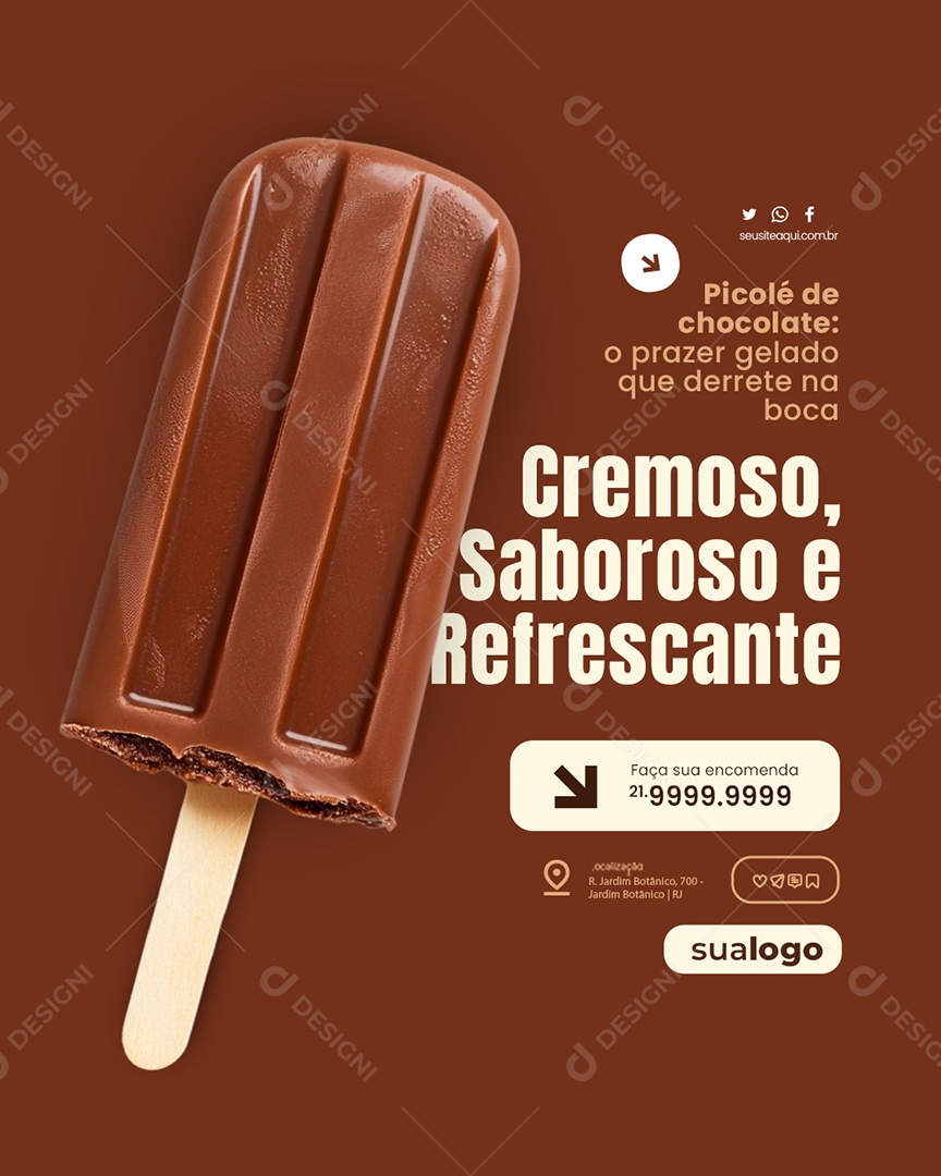 Sorveteria Picolé de Chocolate Social Media PSD Editável