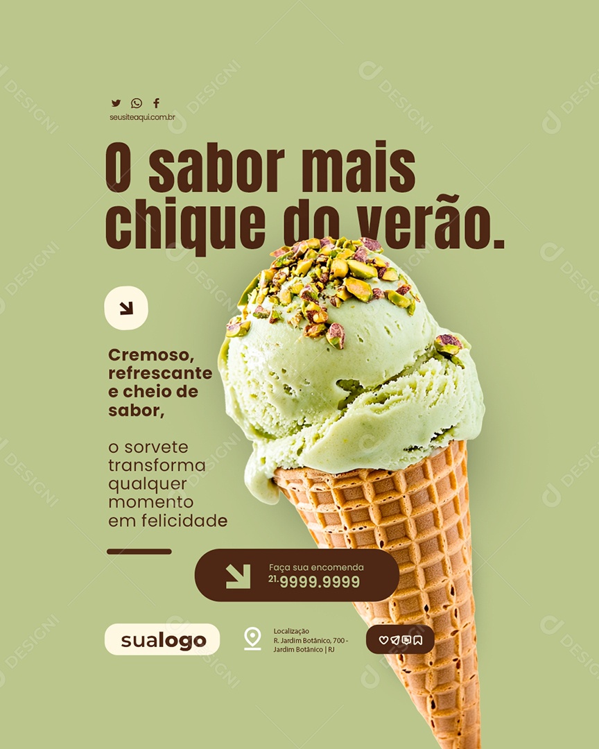 Sorveteria O Sabor Mais Chique do Verão Cremoso Refrescante Social Media PSD Editável