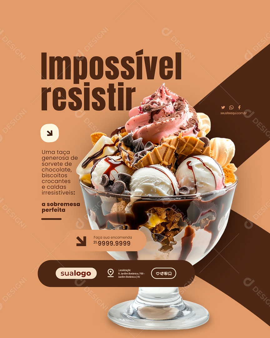 Sorveteria Impossível Resistir Social Media PSD Editável