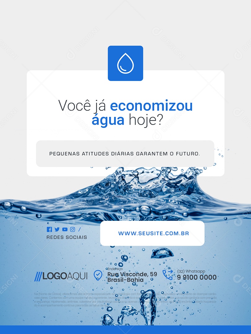 Conscientização Sobre a Água Você Já Economizou Água Hoje Social Media PSD Editável
