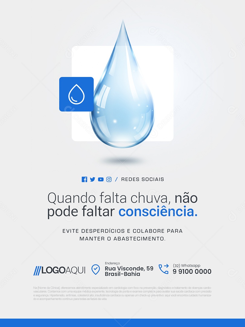 Conscientização Sobre a Água Quando Falta Chuva Não Pode Faltar Consciência Social Media PSD Editável