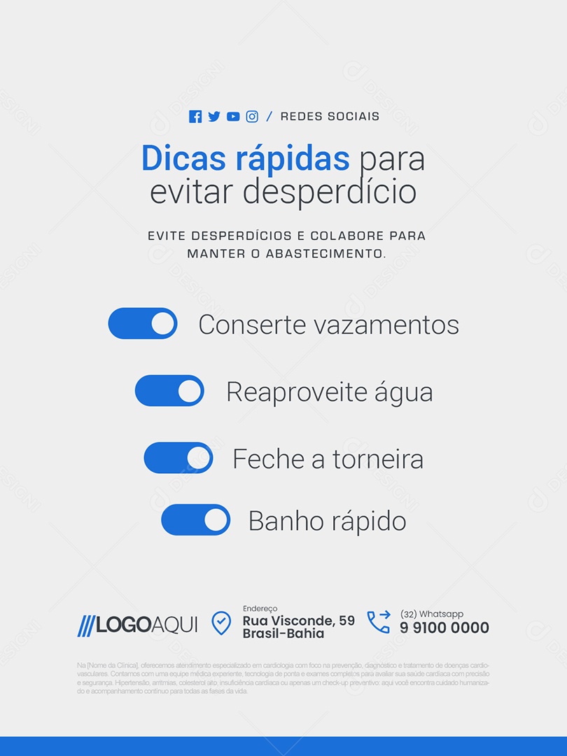 Conscientização Sobre a Água Dicas Ráoidas para Evitar Desperdício Social Media PSD Editável